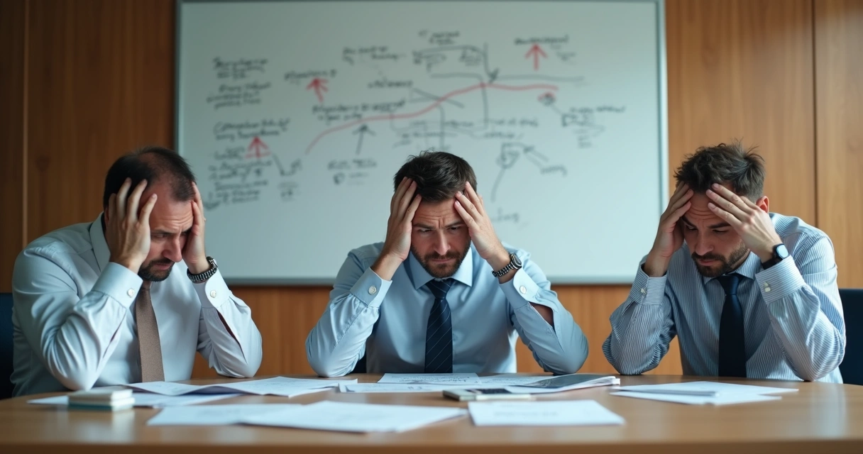 Diretores olhando frustrados após reunião improdutiva 