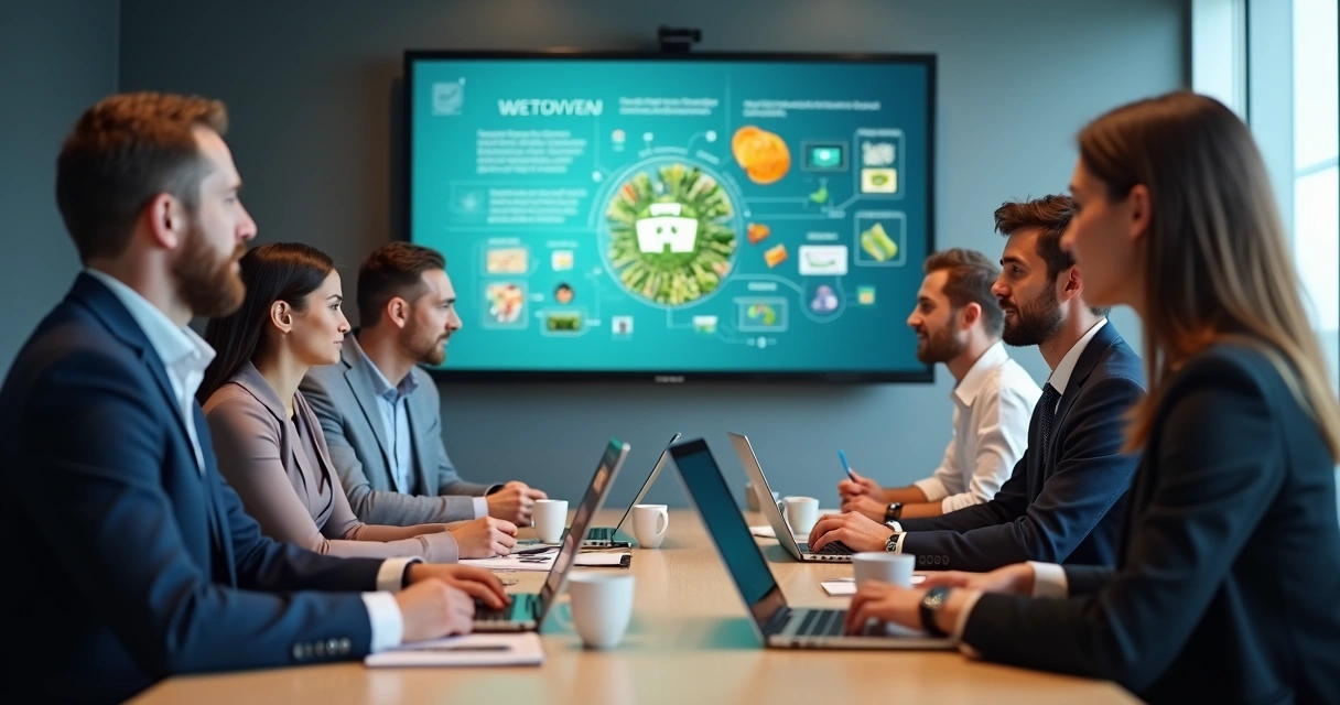 Reunião de equipe discutindo melhorias em plataforma digital 