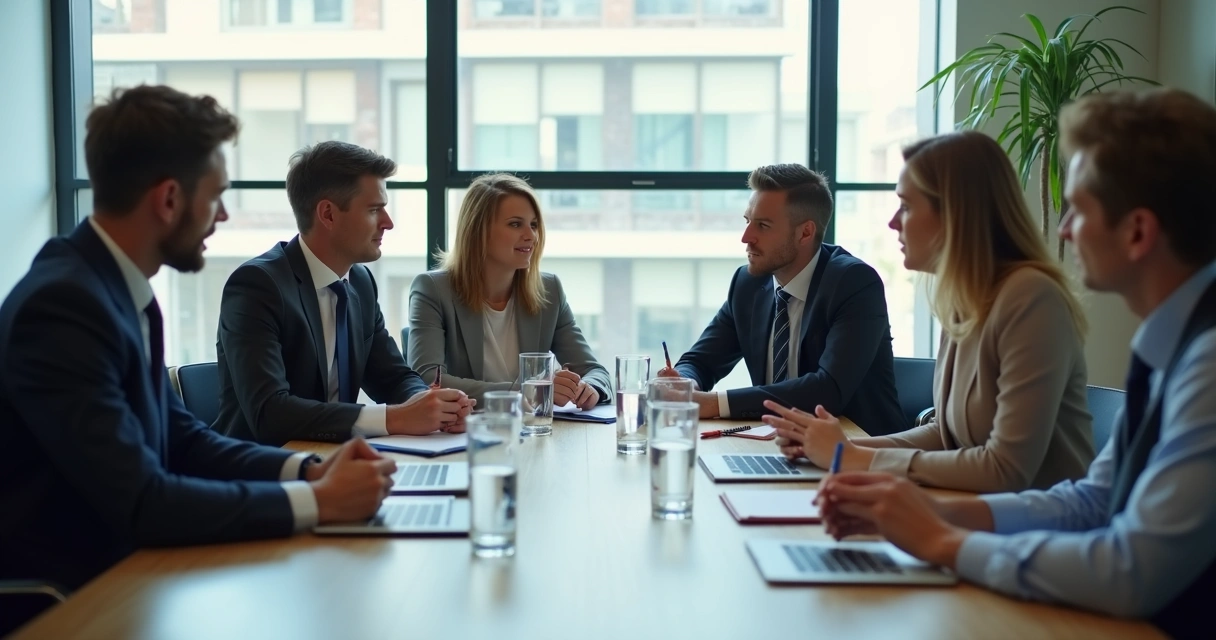 Equipe em reunião com opiniões diferentes e escuta atenta