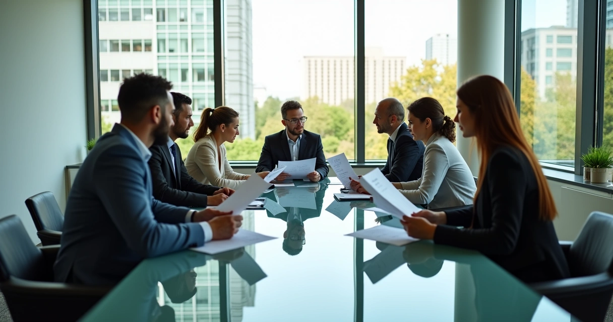 Reunião com profissionais diversos discutindo resultados ESG 