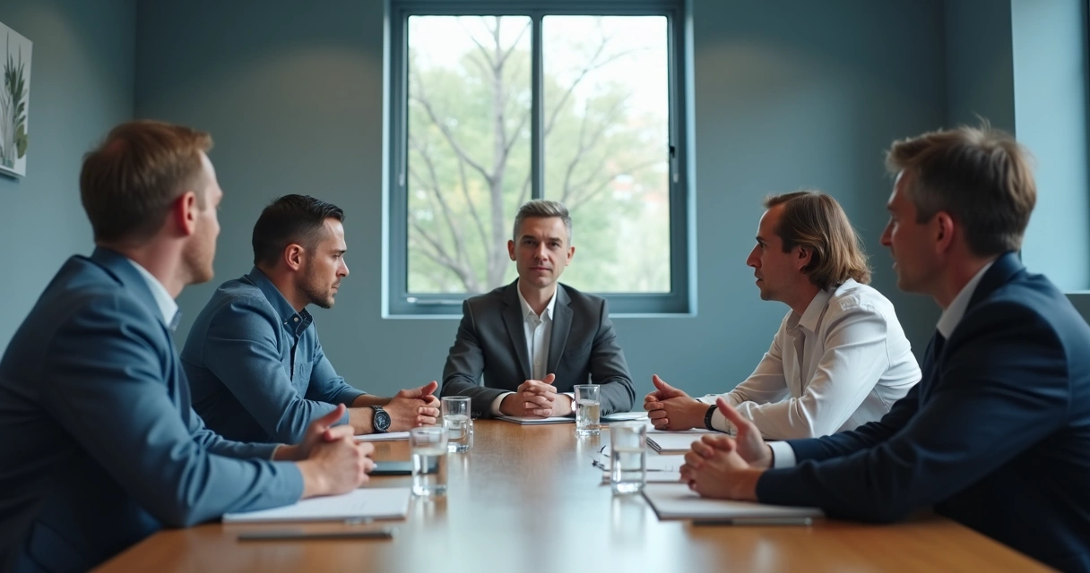 Grupo em reunião tensa tentando dialogar com respeito