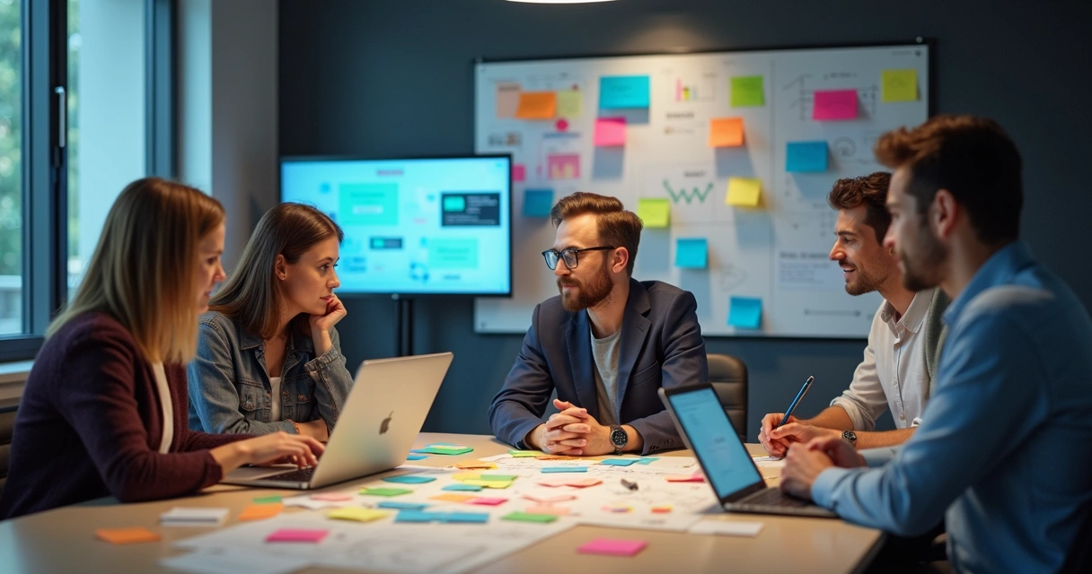 Reunião de empreendedores digitais discutindo ideias 