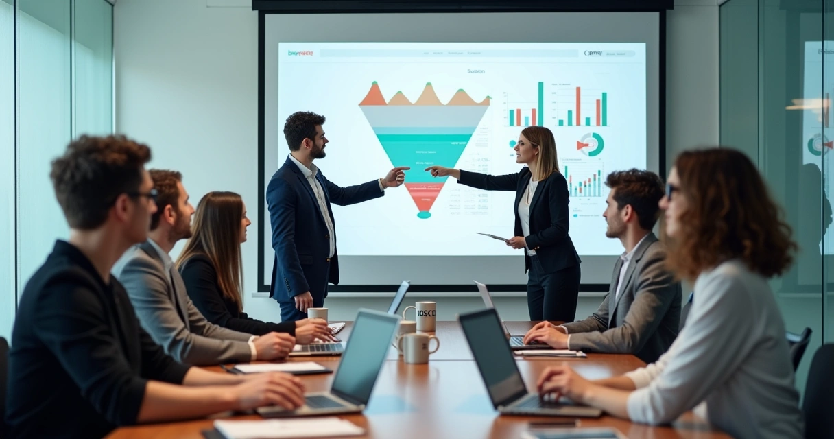 Sales team in a meeting evaluating B2B lead criteria