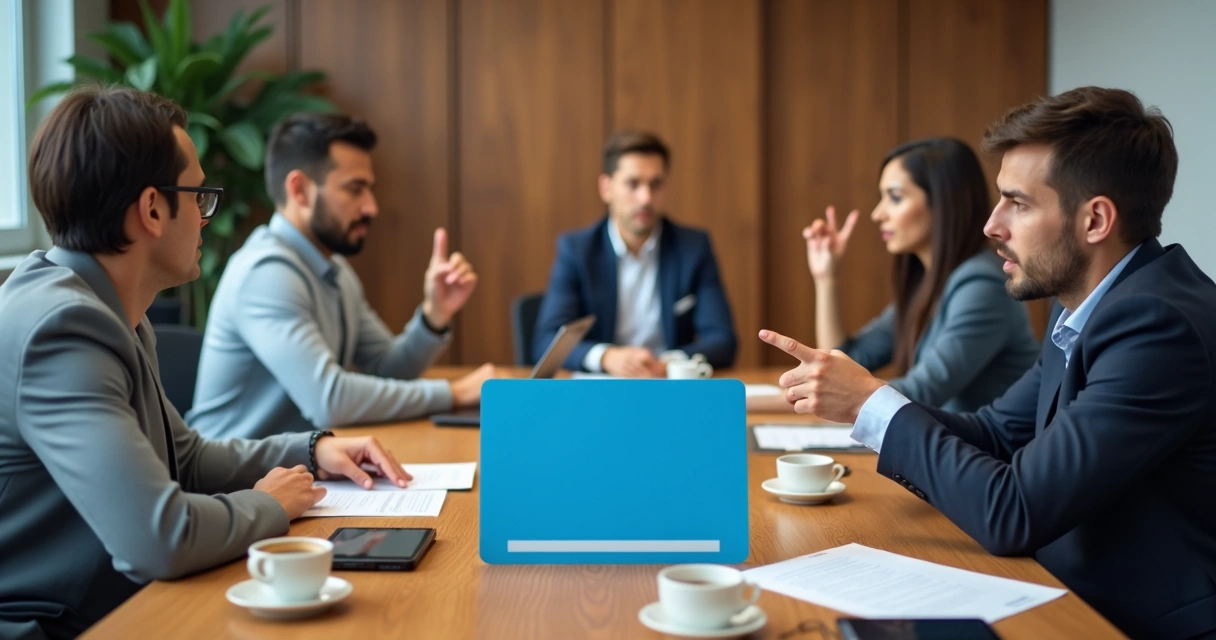 Pessoas reunidas em uma mesa de escritório, com carteira de trabalho à mostra.
