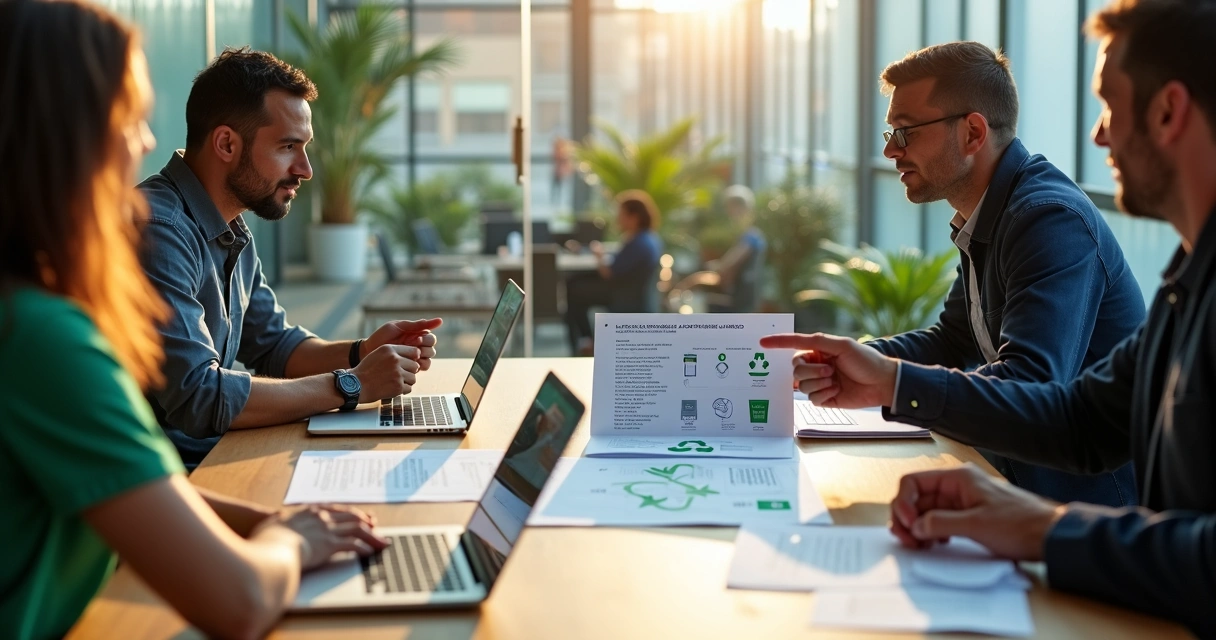 Executivos de empresa brasileira em reunião com líder de projeto de reciclagem 