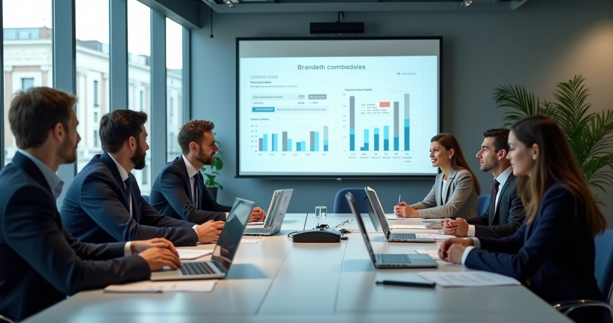 Equipe empresarial discutindo despesas de saúde em sala de reunião 