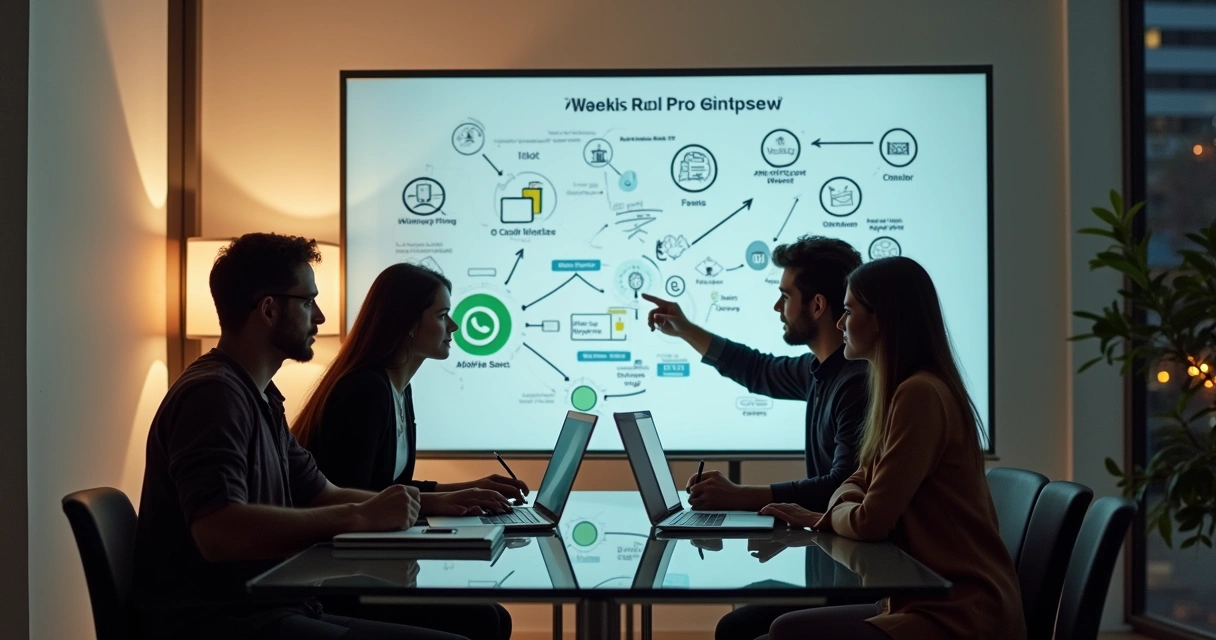 Time de marketing reunido analisando estratégias de WhatsApp 