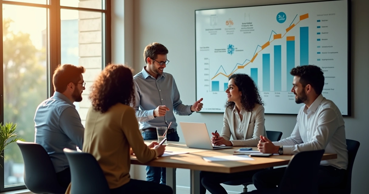 Grupo de empresários reunidos discutindo serviços de BPO financeiro em uma sala de reuniões 