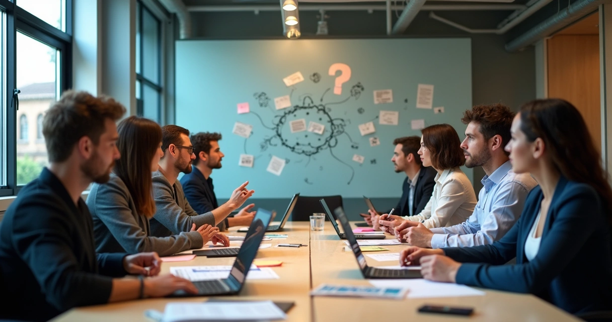 Pessoas em reunião empresarial analisando documentos juntos 