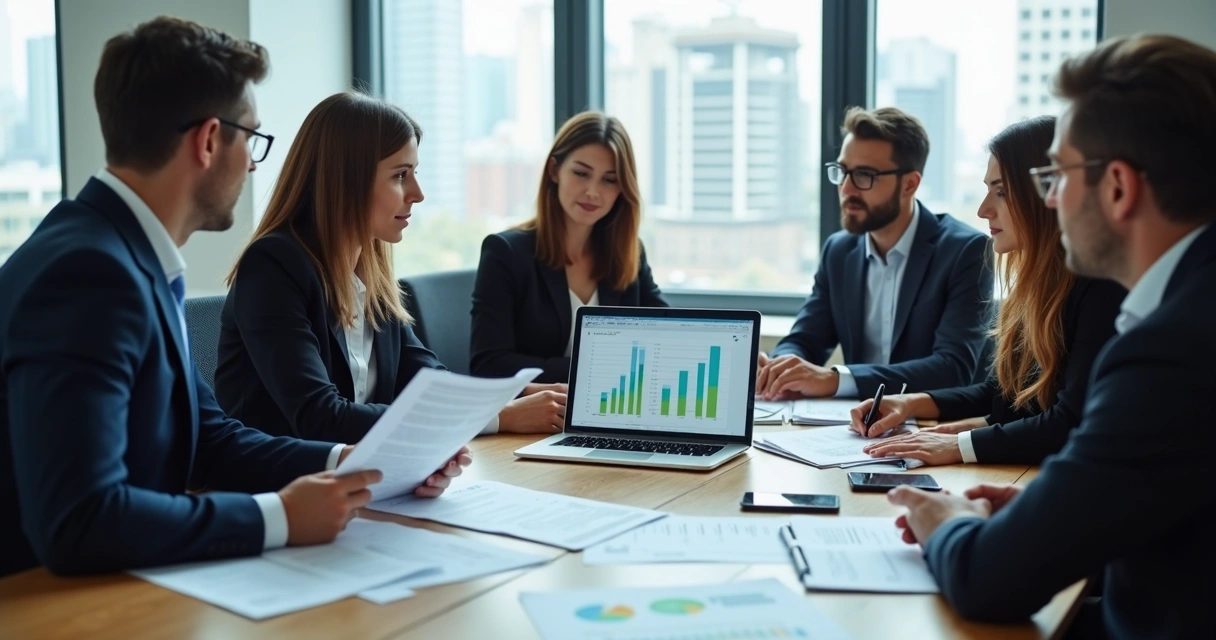 Gestores analisando documentos de contratação em uma reunião 