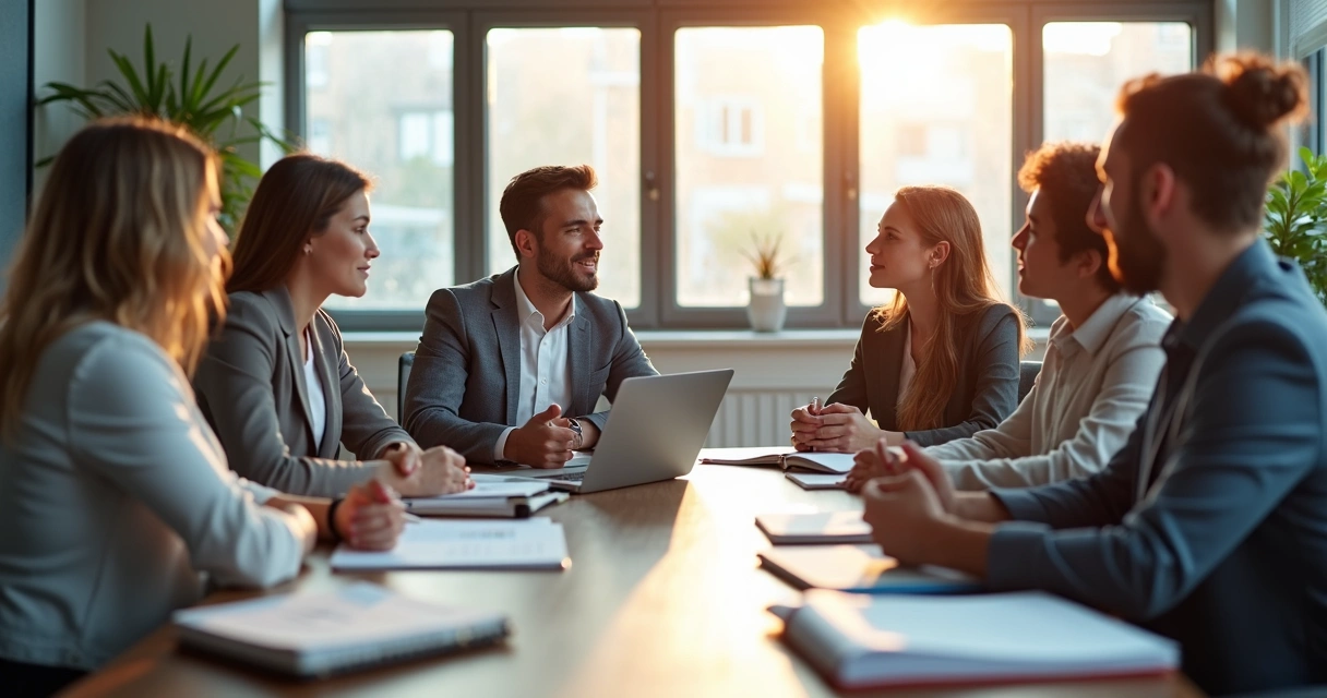 Equipe de negócios em reunião, escutando e dialogando atentamente 
