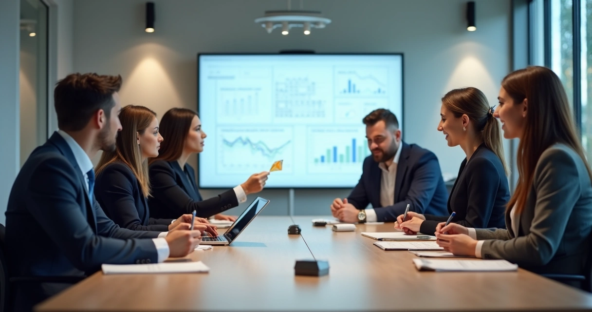 Grupo de empresários em mesa redonda discutindo negócios 