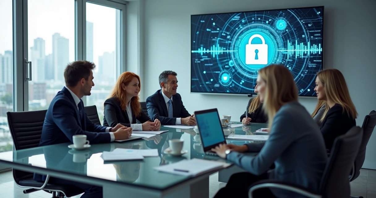Empresários reunidos discutindo proteção de dados 