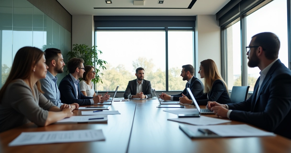 Reunião empresarial com equipe de relações públicas em ação 