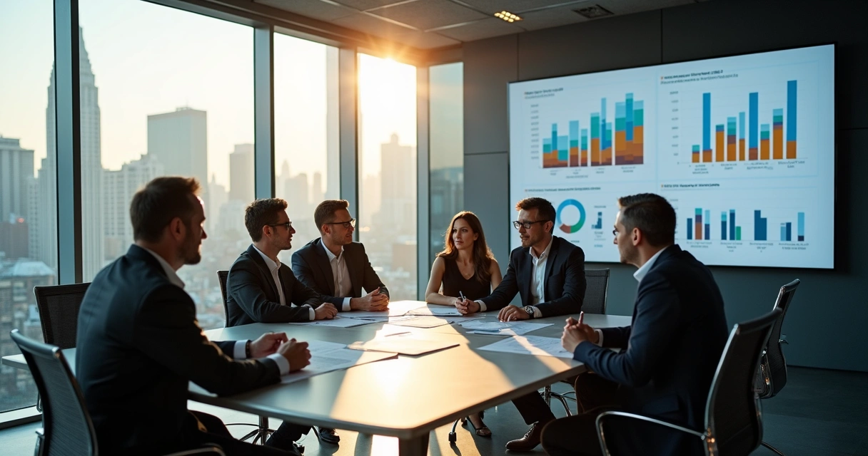 Executivos negociando formação de spin-off em sala de reunião moderna 