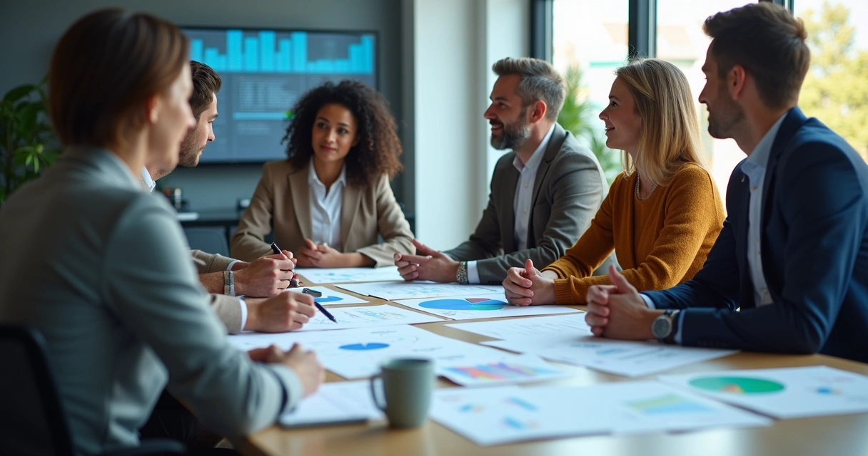 Equipe discutindo vantagens da consultoria em reunião 