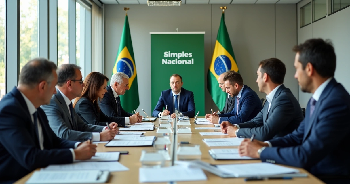 Reunião empresarial com lideranças discutindo papéis 