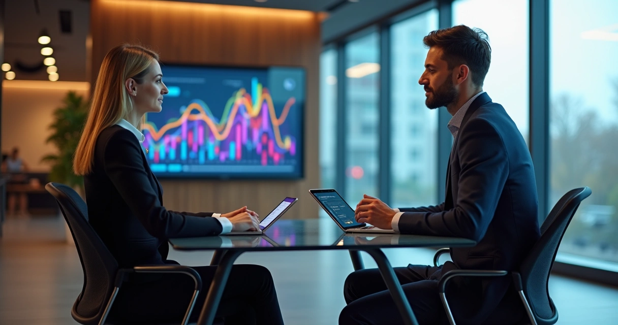 Reunião de entrevista com cliente B2B em escritório moderno 