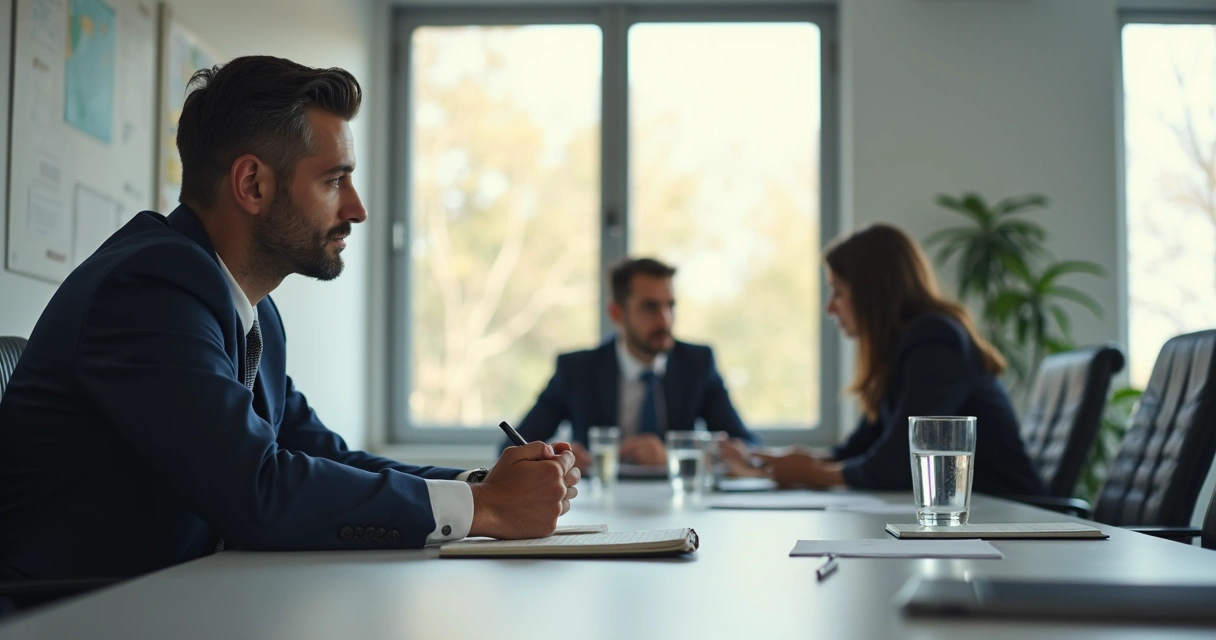 Profissional refletindo em sala de reunião após tensão 