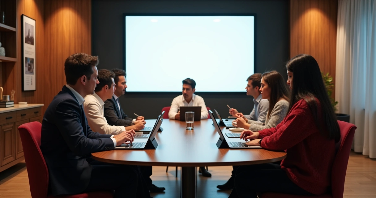 Equipe reunida analisando relatórios de desempenho 