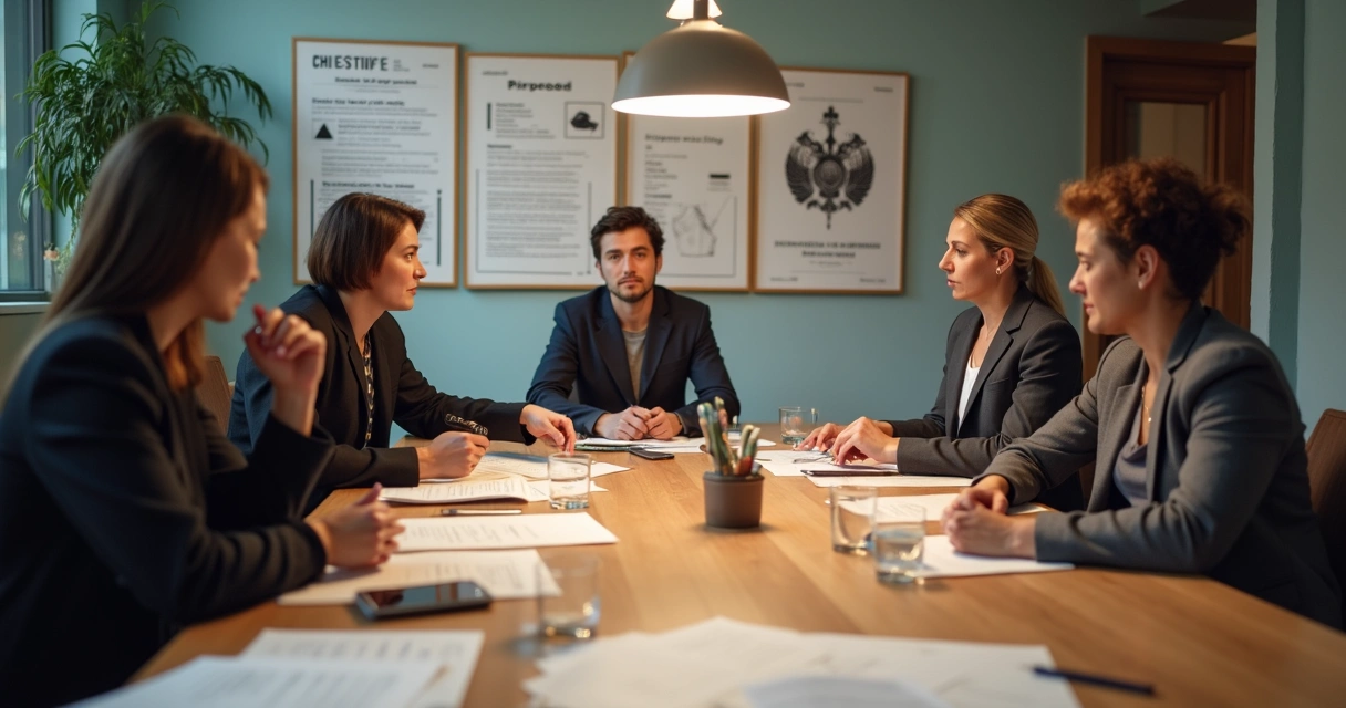 Equipe empresarial reunida discutindo estratégia
