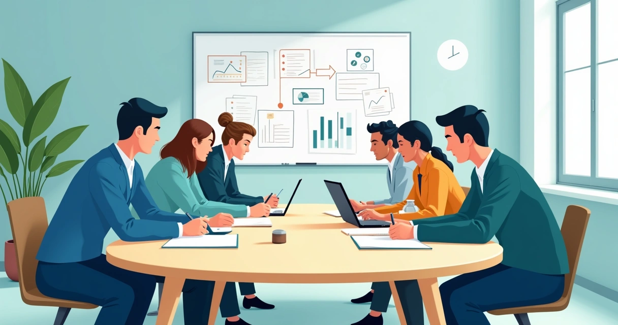 Equipe reunida ao redor de uma mesa discutindo estratégias de comunicação 
