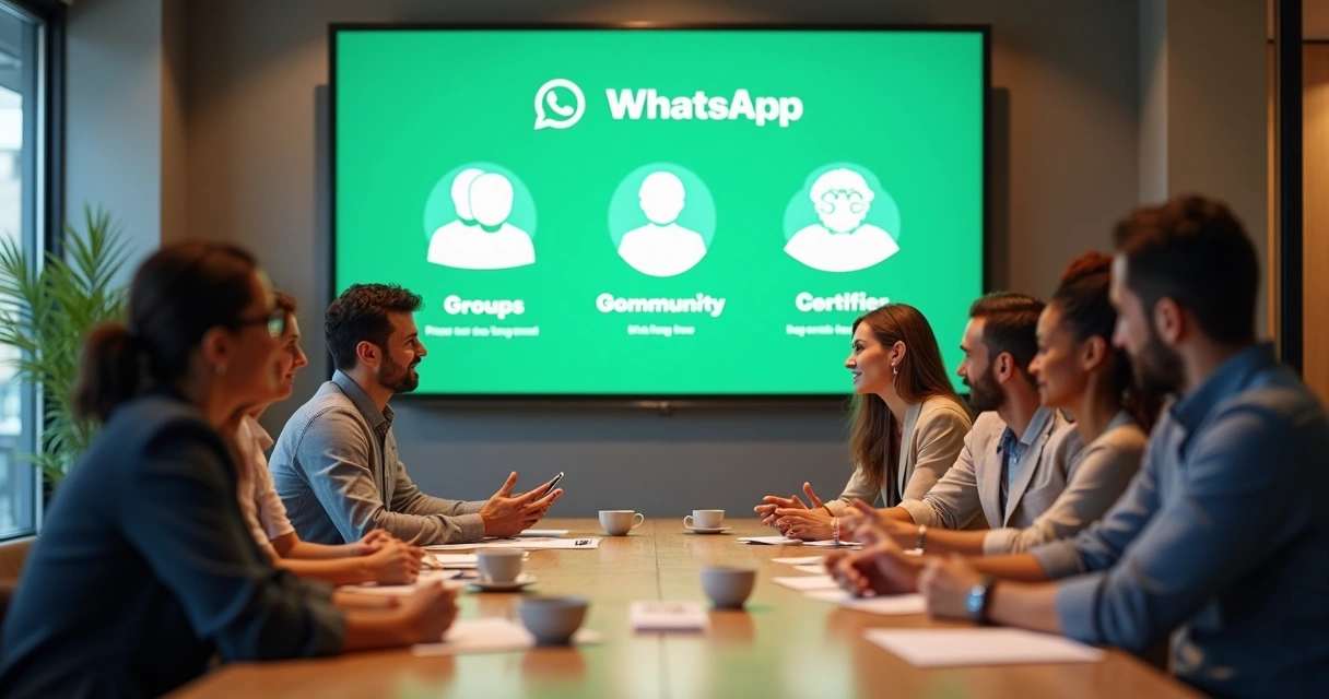 Equipe reunida ao redor de uma mesa discutindo estratégias de comunidade