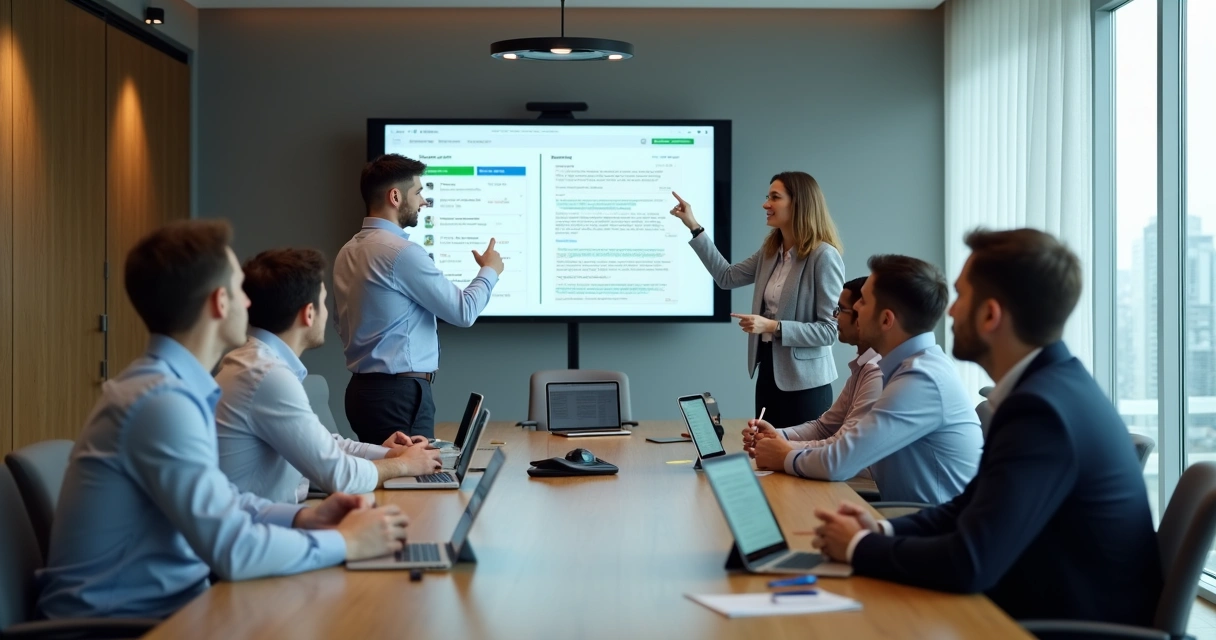 Equipe de condomínio em reunião de treinamento 