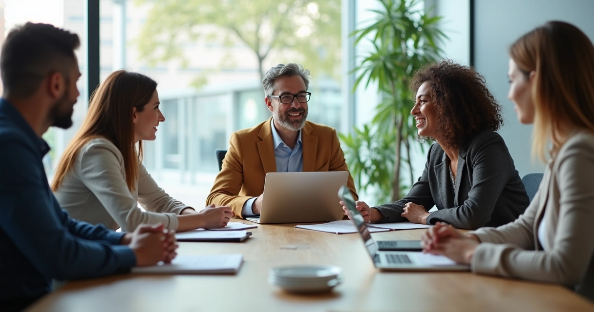 Equipe diversa em reunião colaborativa