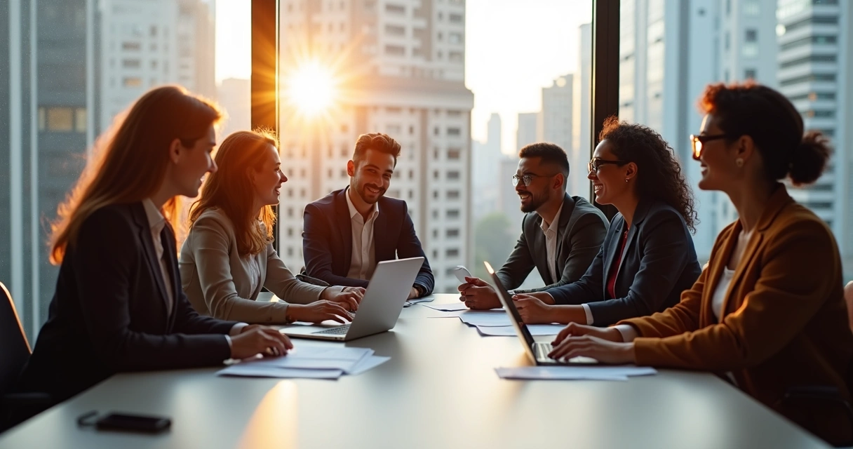 Equipe de trabalho discutindo em reunião 