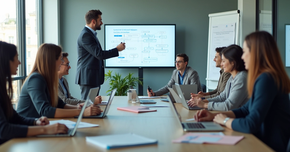 Equipe reunida discutindo estratégias de comunicação 