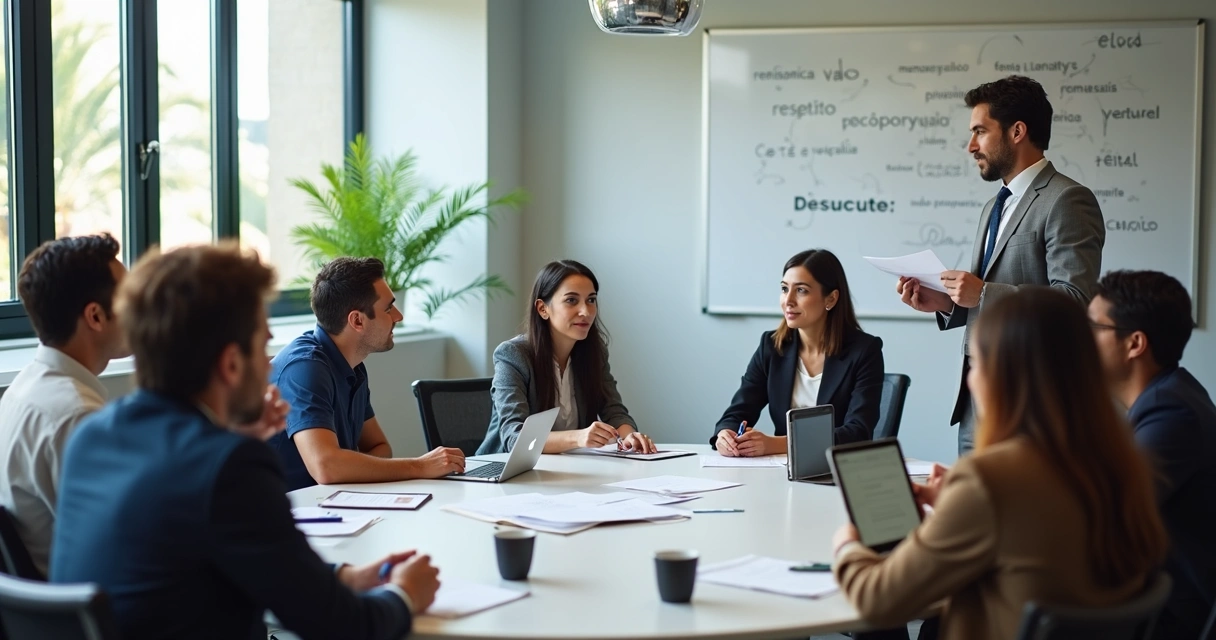 Equipe reunida em ambiente corporativo discutindo ética