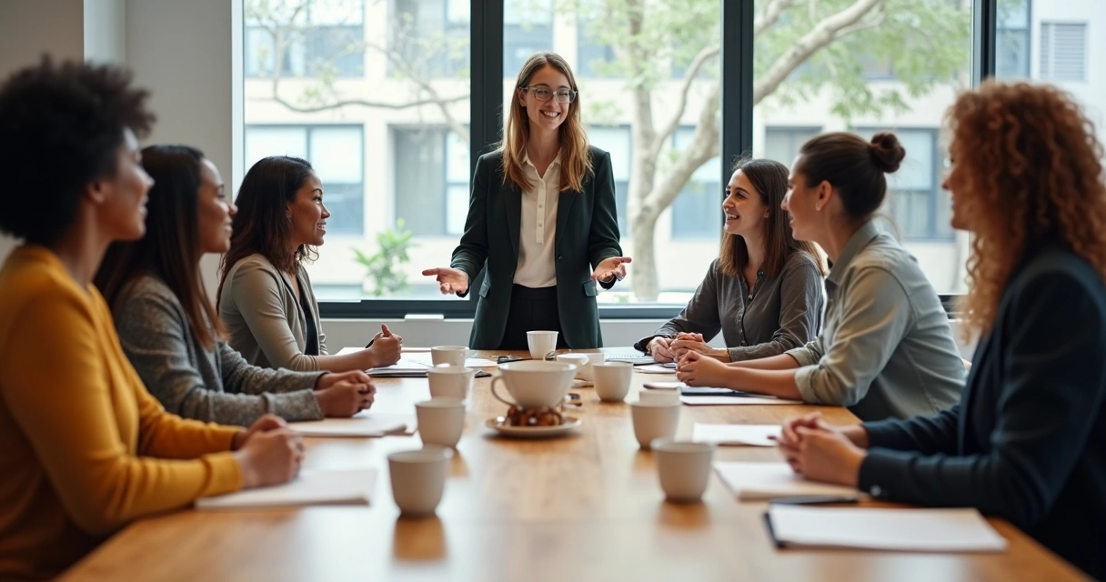Equipe reunida definindo metas com olhar humanizado