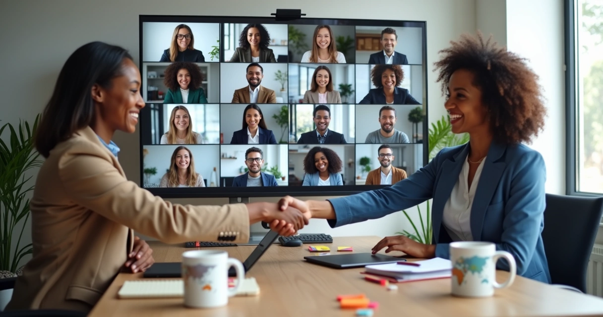 Pessoas de diferentes origens em reunião virtual