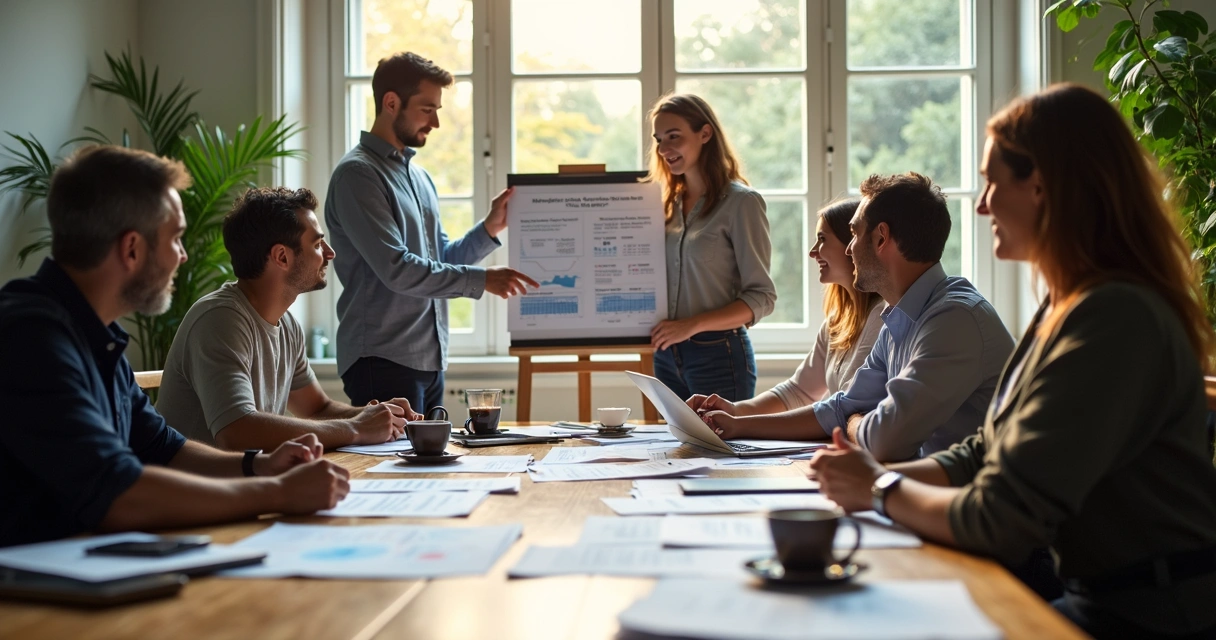 Equipe reunida discutindo formação de preços 