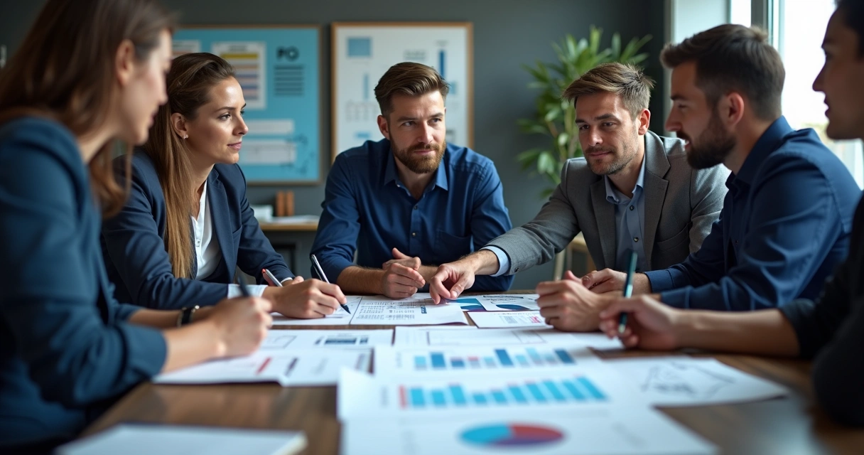Equipe de oficina mecânica analisando tabela de resultados 