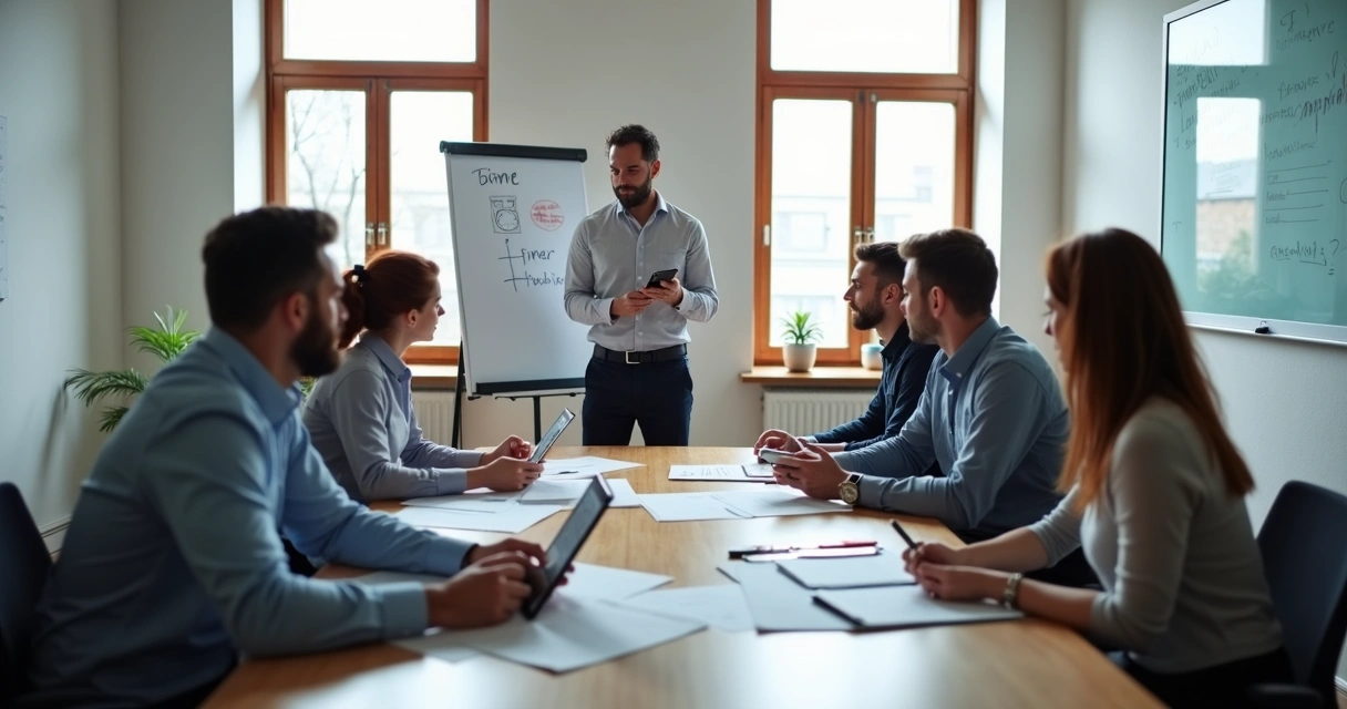 Equipe reunida discutindo melhoria no ponto digital 