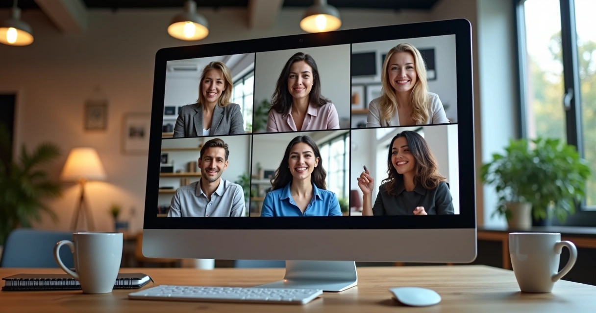 Equipe remota em videoconferência em um escritório digital