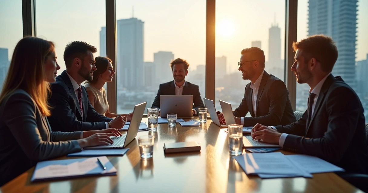 Equipe reunida discutindo processo de tradução juramentada 