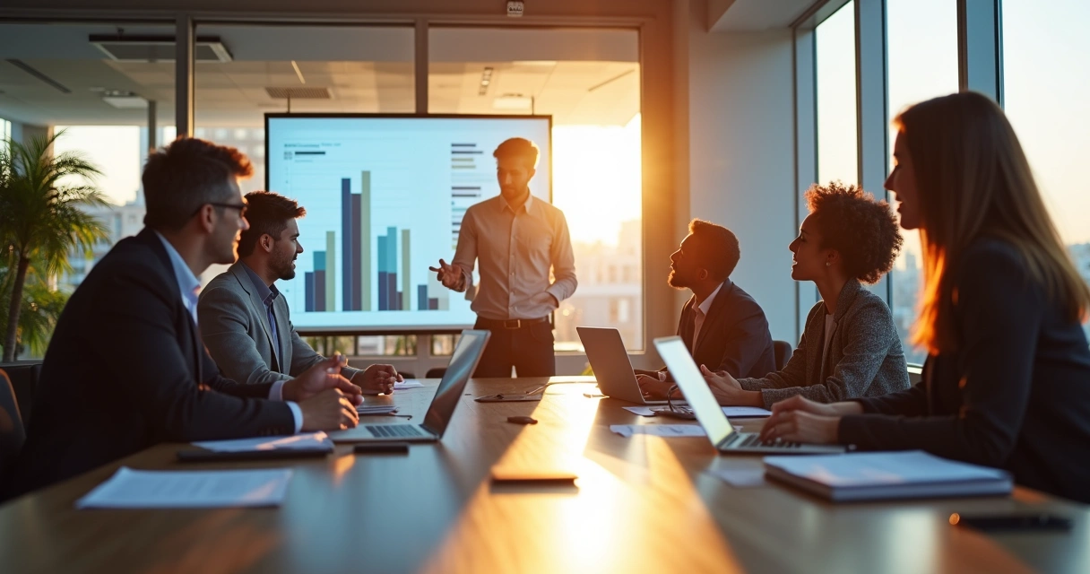 Equipe em reunião discutindo informações de forma aberta 