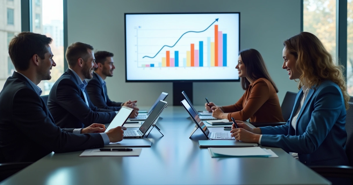 Equipe de vendas reunida analisando dados 