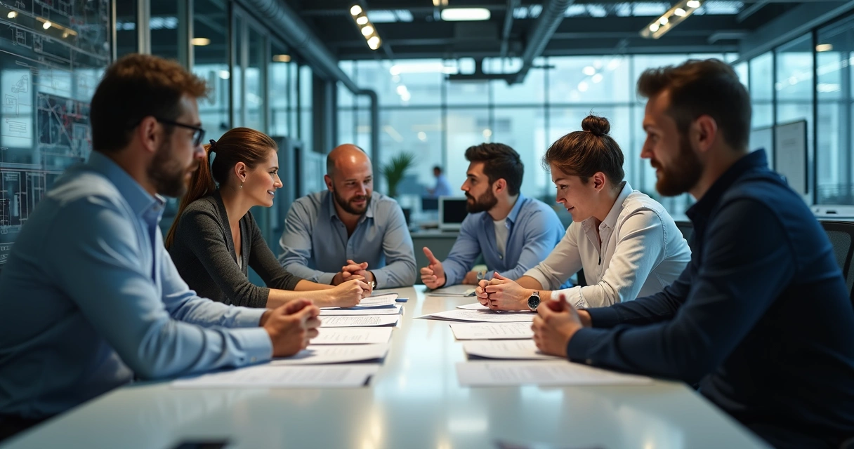 Equipes de marketing e vendas discutindo em vários setores industriais 