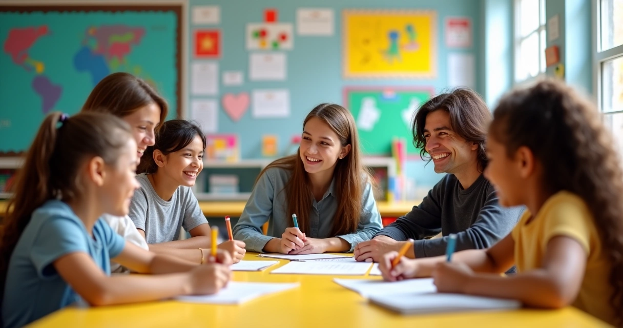 Reunião de escola com pais, professores e estudantes 