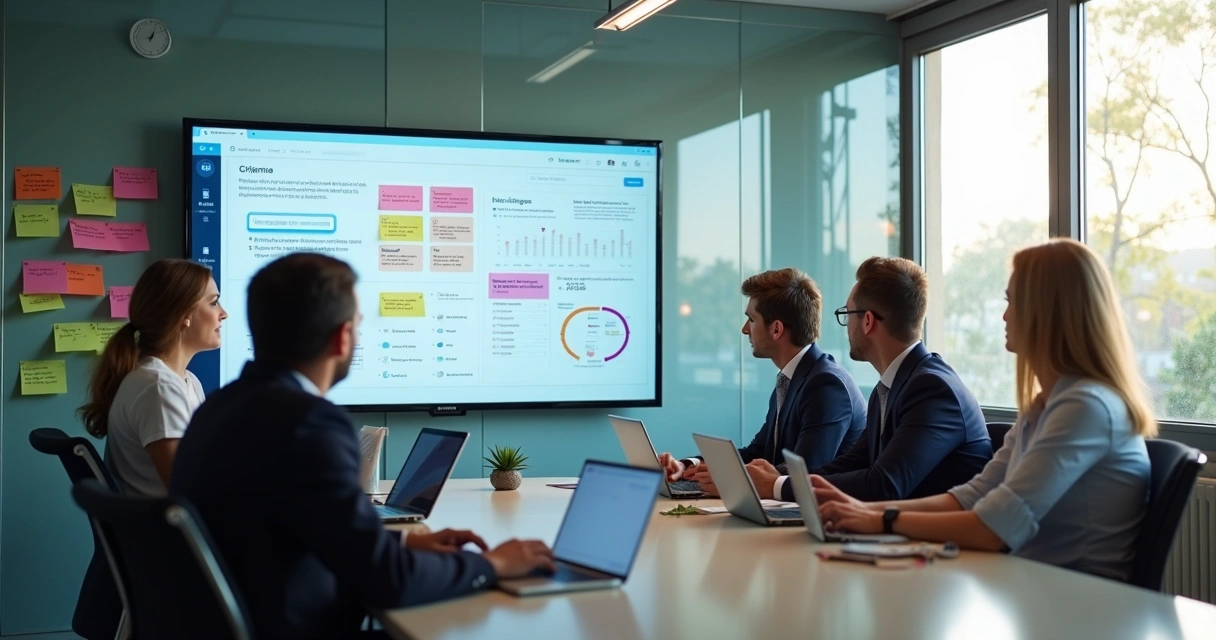Equipe comercial em reunião avaliando critérios de escolha de CRM