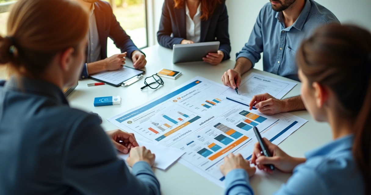 Gestores analisando critérios para escolher plano de saúde empresarial 
