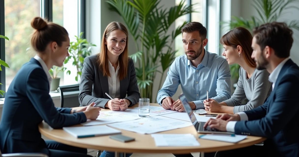Equipe em reunião avaliando caminhos profissionais