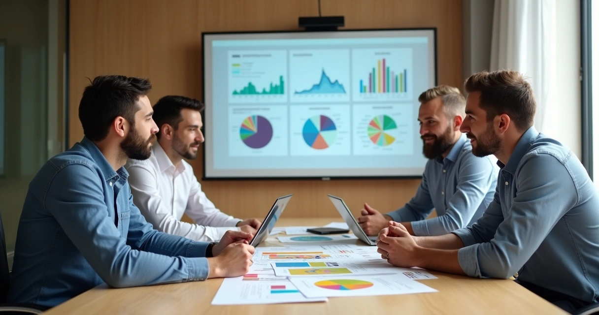 Reunião com empresários avaliando propostas de agências de marketing digital 