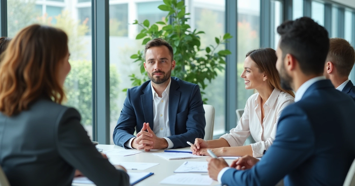 Equipe em reunião praticando escuta ativa