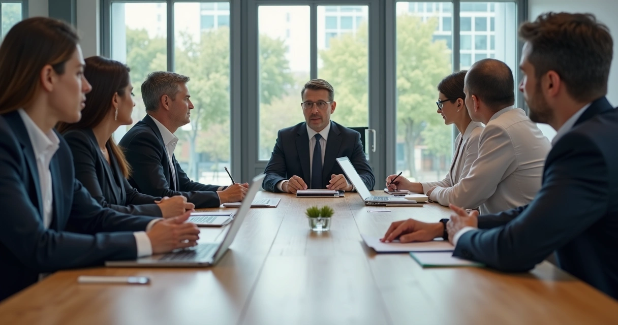 Equipe em reunião ouvindo uma pessoa com atenção 