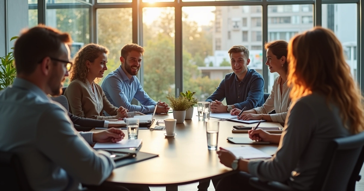 Pessoas reunidas em sala de reunião ouvindo atentamente